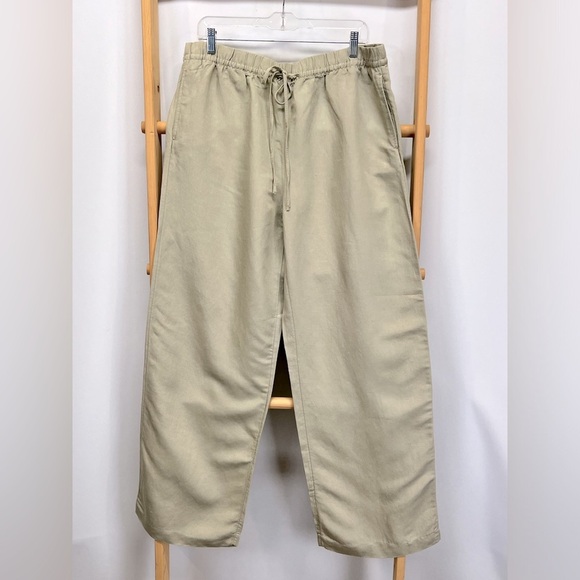 H&M Khaki drawstring waist Linen blend wide leg pants size L. - Picture 1 of 11